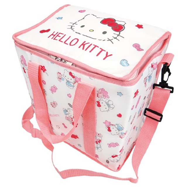 小禮堂 Hello Kitty 尼龍方形保冷袋 (粉白糖果款)