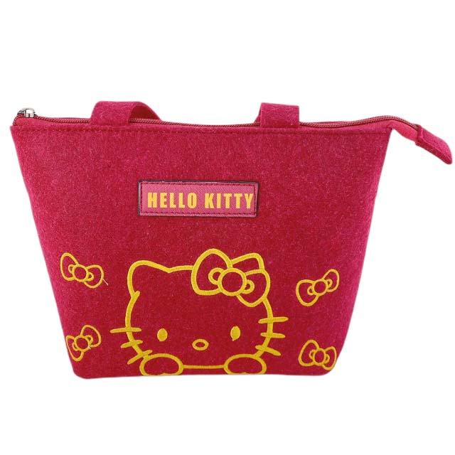 小禮堂 Hello Kitty 不織布船型手提袋 (酒紅大頭款)