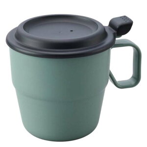 小禮堂 INOMATA 塑膠帶蓋式單耳咖啡杯 360ml (綠款)