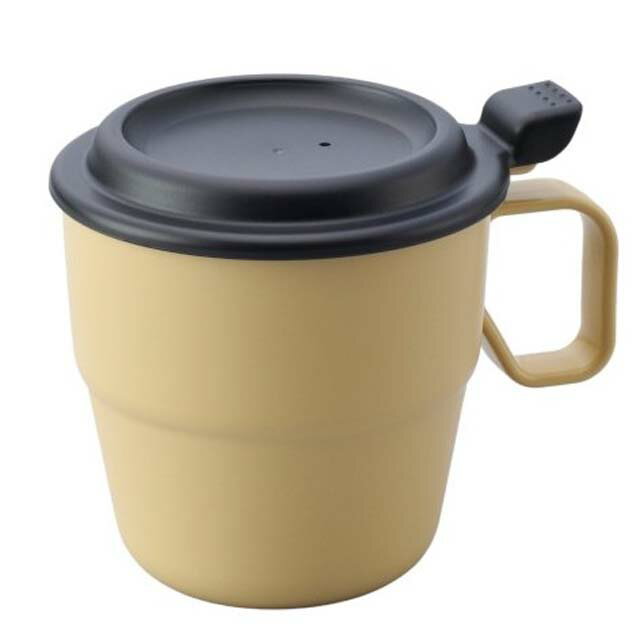 小禮堂 INOMATA 塑膠帶蓋式單耳咖啡杯 360ml (黃款)