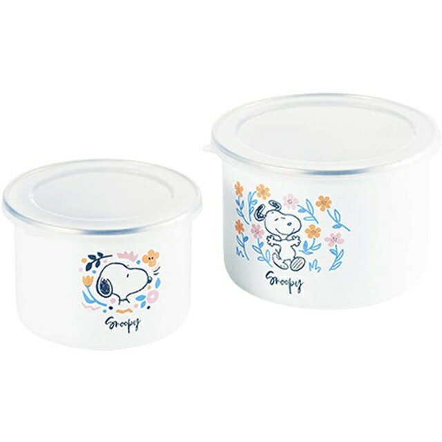 小禮堂 Snoopy 琺瑯保鮮盒2入組 (白花朵款)