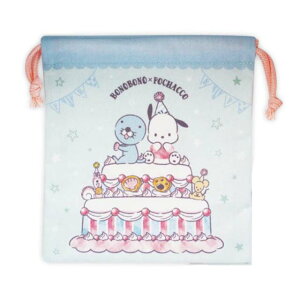小禮堂 帕恰狗x暖暖 棉質束口袋 19x17.5cm (藍蛋糕款)