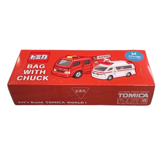 小禮堂 TOMICA 多美小汽車 盒裝夾鏈袋 25入 M (紅消防車款)