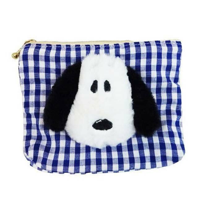 小禮堂 Snoopy 絨毛玩偶面紙零錢包 (藍格子款)