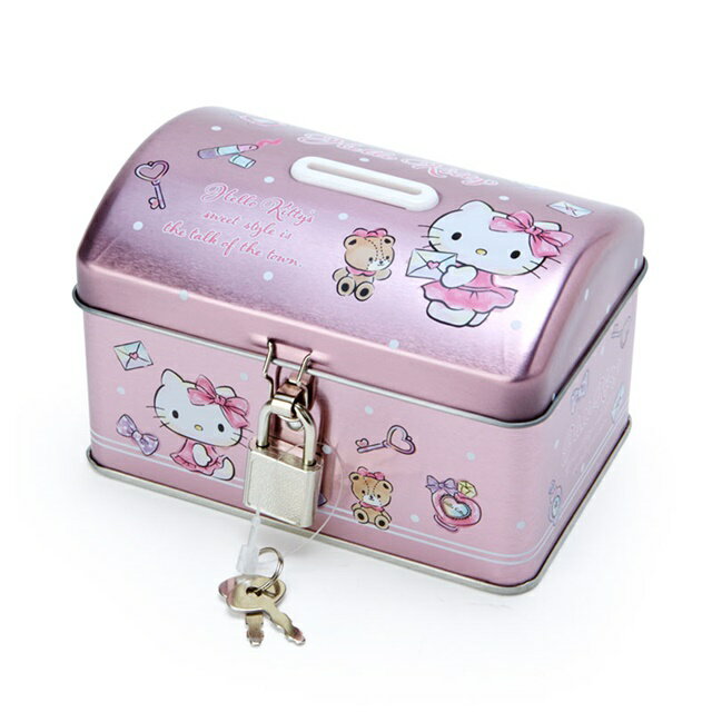 小禮堂 Hello Kitty 迷你鐵製存錢筒附鎖頭 (粉情書款)