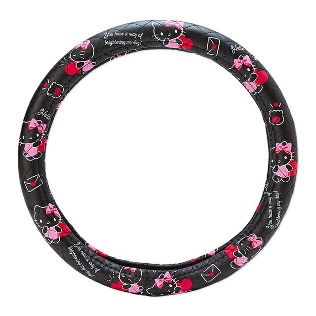 小禮堂 Hello Kitty 皮質車用方向盤套 (黑情書款)