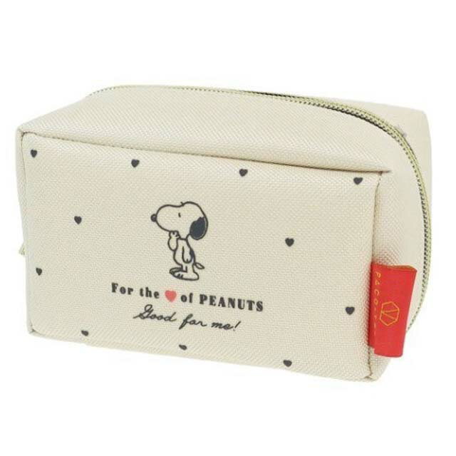 小禮堂 Snoopy 尼龍拉鍊全開式收納包 (米愛心款)