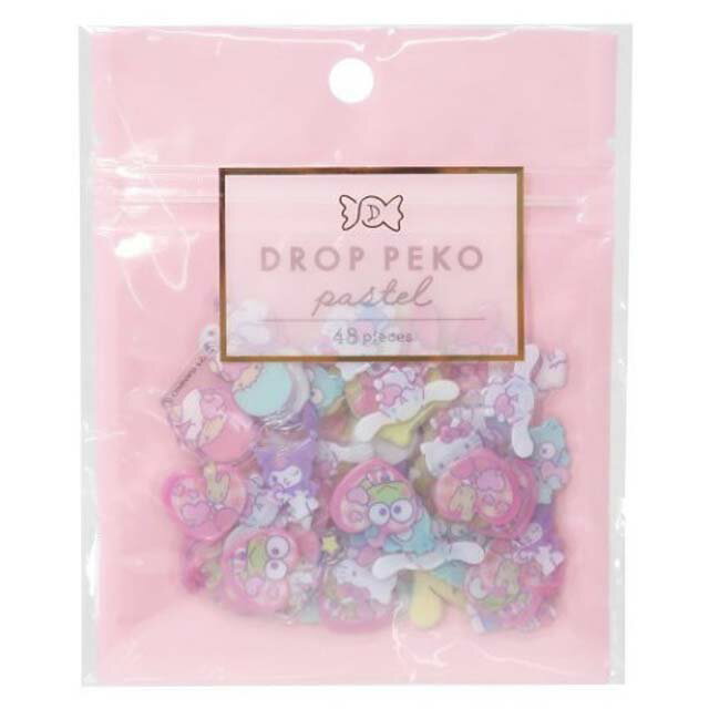 小禮堂 Sanrio大集合 DROP PEKO 果凍貼紙48入組 (粉色款)