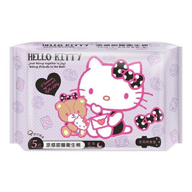 小禮堂 Hello Kitty 涼感夜用衛生棉 5片入 34cm (少女日用品特輯)