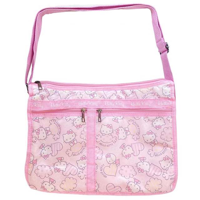 小禮堂 Hello Kitty 尼龍多拉鍊斜揹包 (粉糖果款)