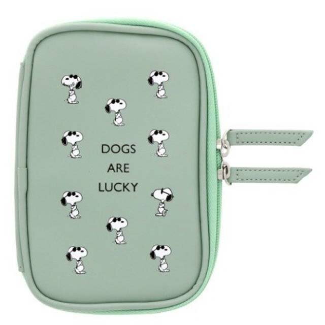 小禮堂 Snoopy 皮質全開式3C用品收納包 (綠墨鏡款)
