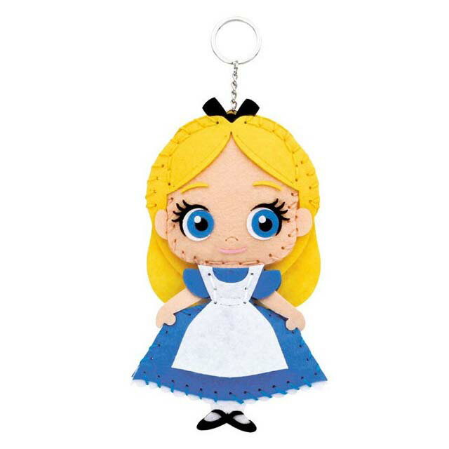 小禮堂 迪士尼 愛麗絲夢遊仙境 愛麗絲 DIY不織布玩偶鑰匙圈 (藍綠款)