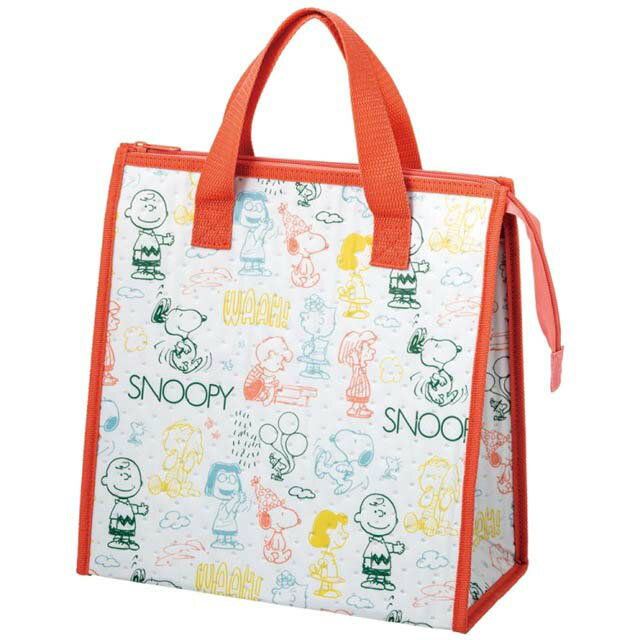 小禮堂 Snoopy 方形保冷便當袋 (白橘人物款)