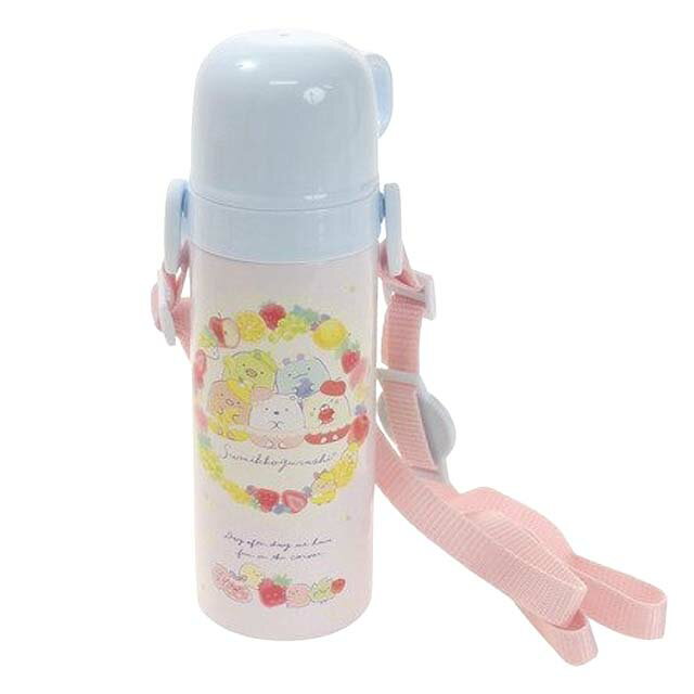小禮堂 角落生物 兩用不鏽鋼保溫瓶附背帶 430/470ml (粉藍水果款)