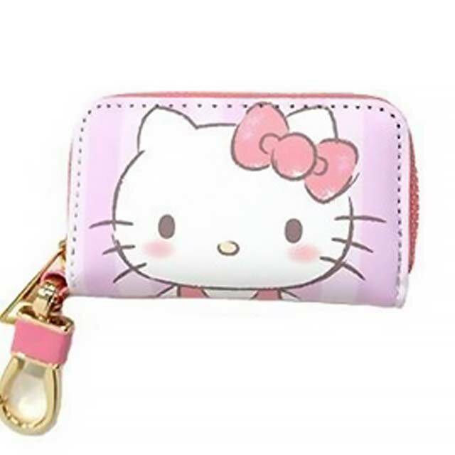 小禮堂 Hello Kitty 皮質拉鍊鑰匙包 (粉大頭款)