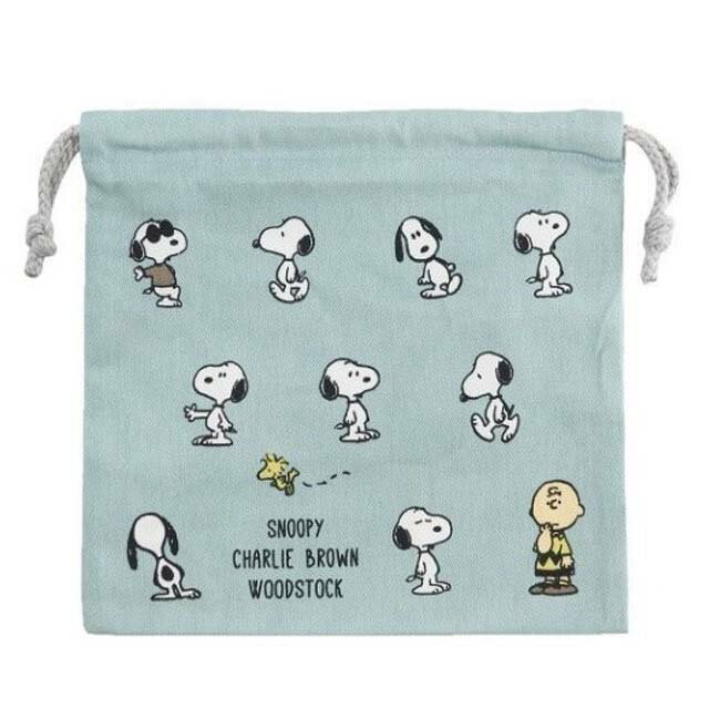 小禮堂 Snoopy 棉質束口袋 (綠滿版款)