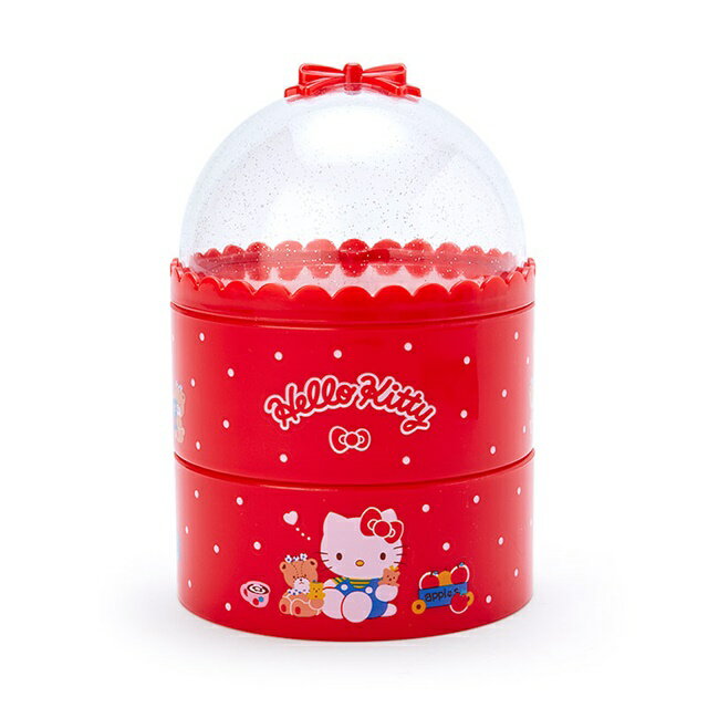 小禮堂 Hello Kitty 塑膠三層圓形旋轉收納盒 (紅點點款)