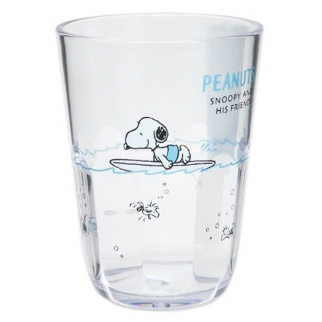 小禮堂 Snoopy 日本製 無把透明塑膠杯 370ml (衝浪款)