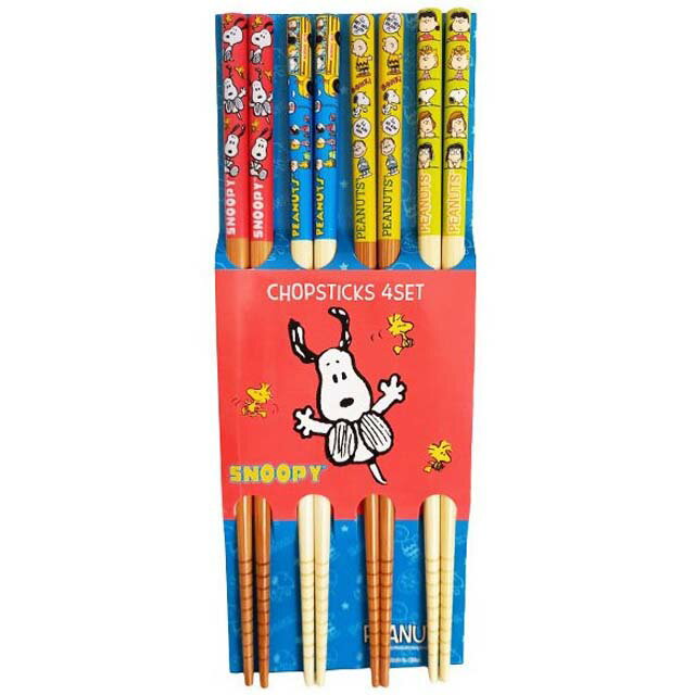 小禮堂 Snoopy 天然木筷4入組 22.5cm (紅藍跳躍款)