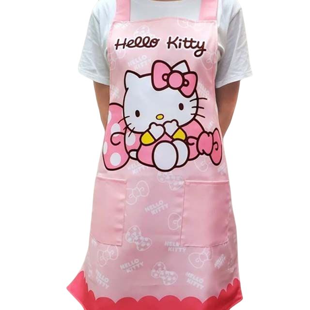 小禮堂 Hello Kitty 成人綁帶式圍裙 77x72cm (粉蝴蝶結款)