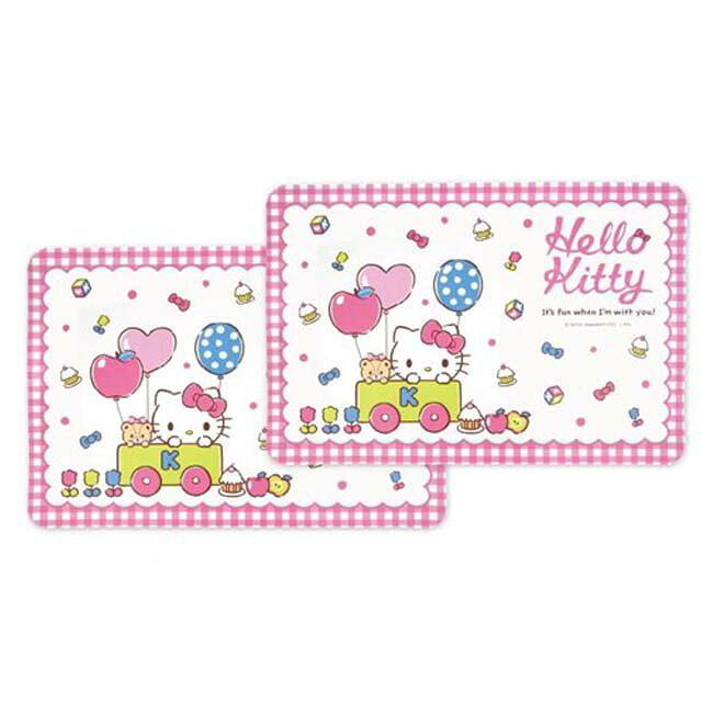 小禮堂 Hello Kitty 方形塑膠止滑餐墊2入組 (粉格子款)