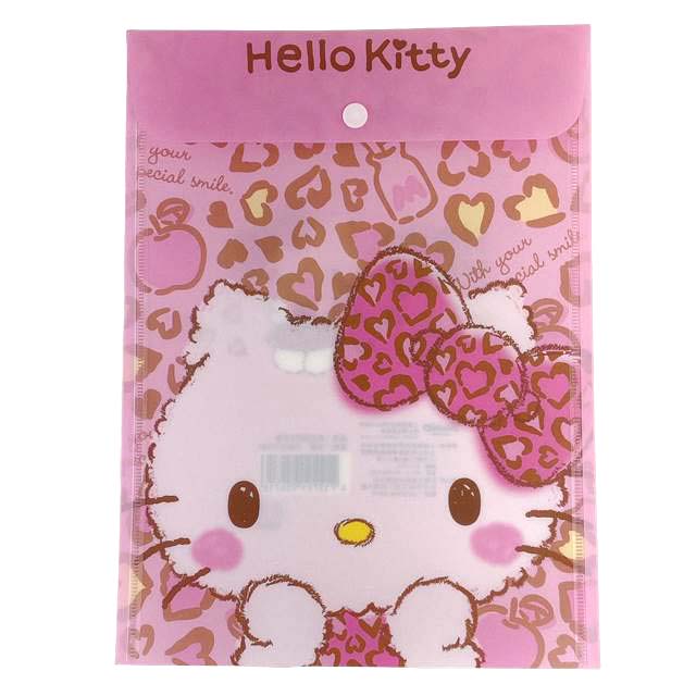 小禮堂 Hello Kitty A4直式子母扣資料袋 (粉豹紋款)