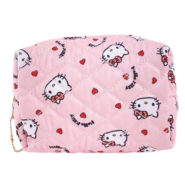小禮堂 Hello Kitty 菱格紋鋪棉化妝包 (粉滿版款)