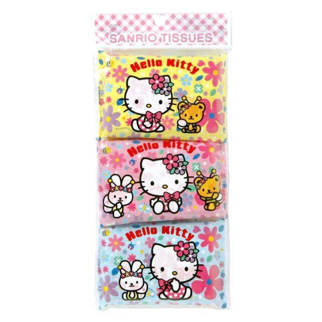 小禮堂 Hello Kitty 袖珍面紙包3入組 (花朵款)