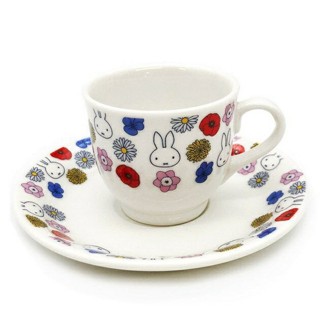 小禮堂 米菲兔 陶瓷杯盤組 (白花朵款)