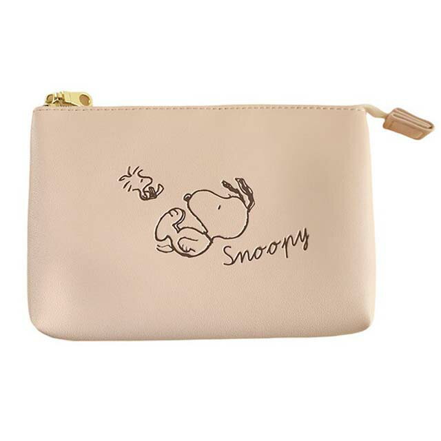 小禮堂 Snoopy 皮質三層拉鍊收納包 (粉後仰款)