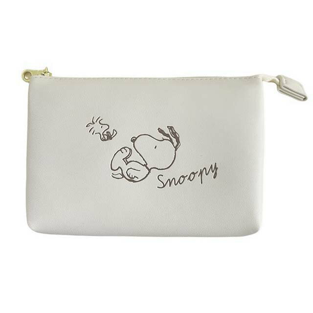 小禮堂 Snoopy 皮質三層拉鍊收納包 (灰後仰款)