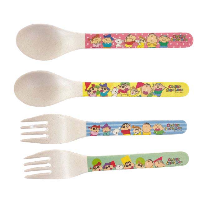 小禮堂 蠟筆小新 美耐皿叉匙4入組 (米幾何款)
