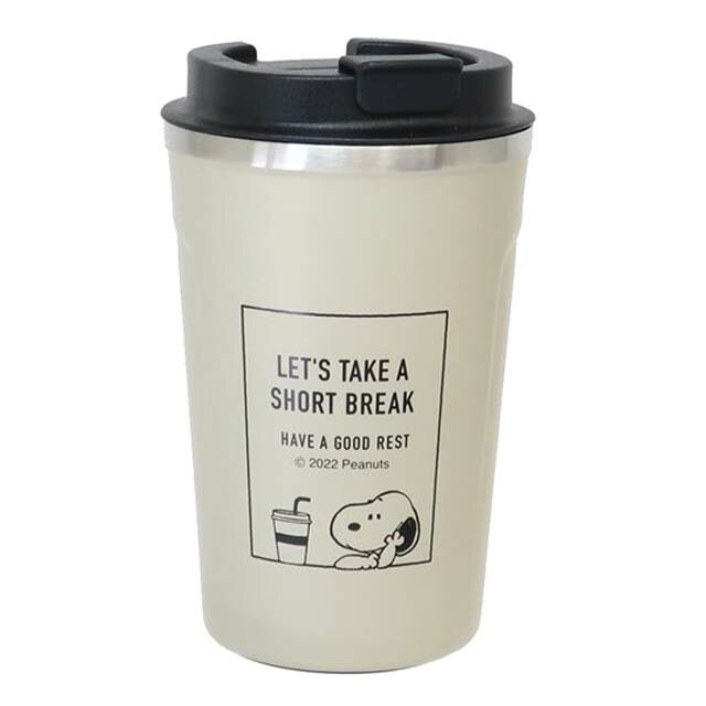 小禮堂 Snoopy 不鏽鋼隨行杯 300ml (米方框款)