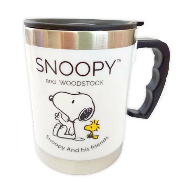 小禮堂 Snoopy 單耳不鏽鋼隨行杯附蓋 400ml (白仰頭款)