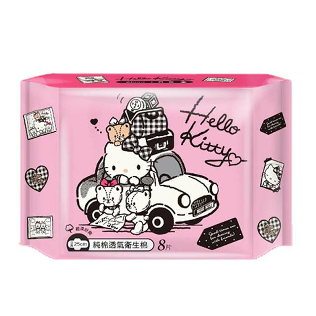 小禮堂Hello Kitty 純棉透氣日用衛生棉8片入25cm (少女日用品特輯