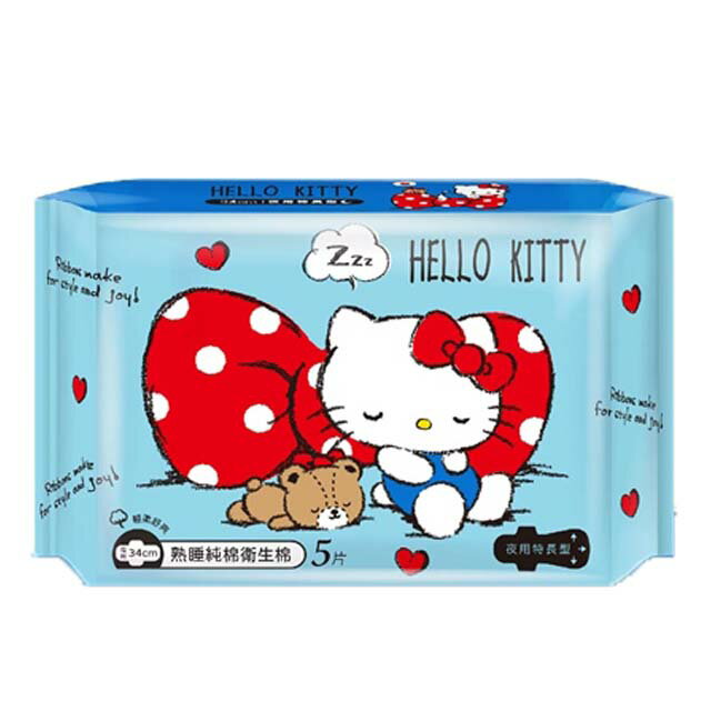 小禮堂 Hello Kitty 純棉透氣夜用衛生棉 5片入 34cm (少女日用品特輯)