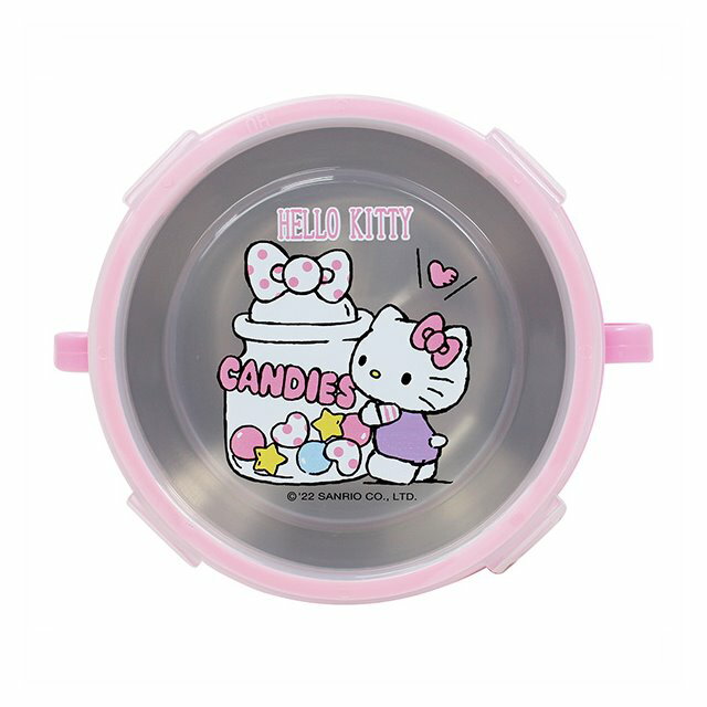 小禮堂 Hello Kitty 兒童不鏽鋼雙耳餐碗附蓋 450ml (粉蛋糕款)