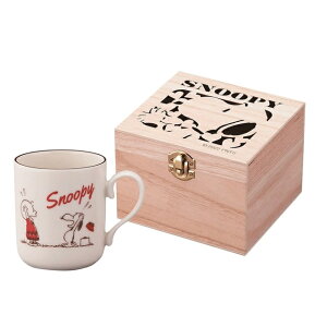小禮堂 Snoopy 陶瓷馬克杯附木盒 300ml (白舉手款)