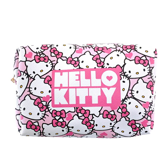 小禮堂 Hello Kitty 皮質拉鍊化妝包 (粉滿版款)