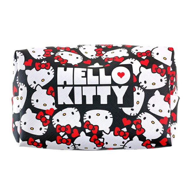 小禮堂 Hello Kitty 皮質拉鍊化妝包 (黑滿版款)