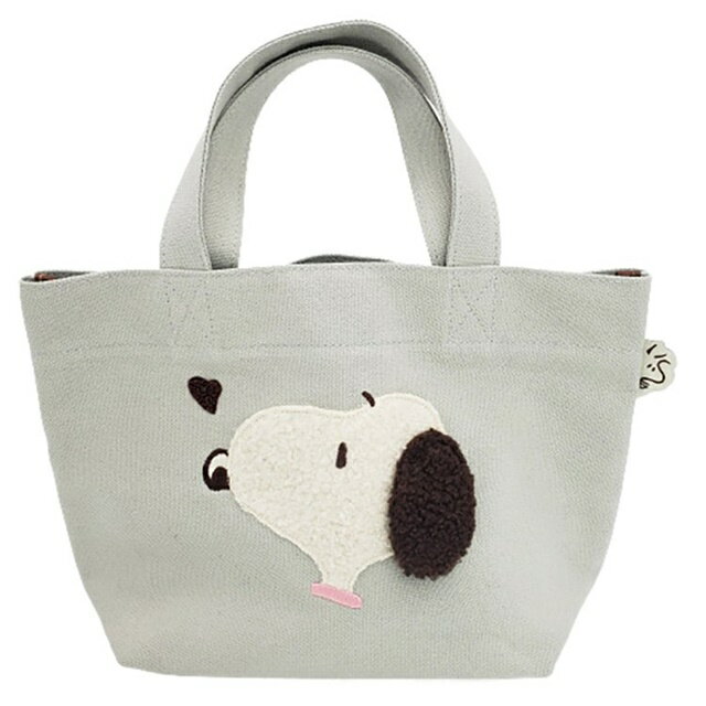 小禮堂 Snoopy 帆布玩偶手提袋 (灰側面)