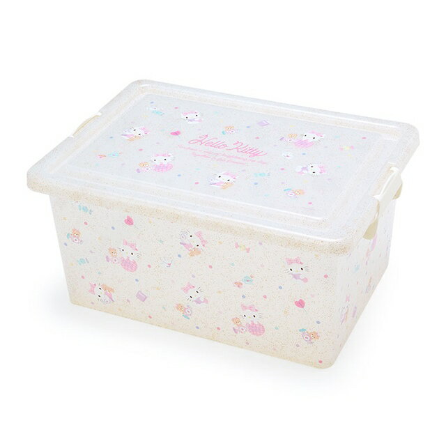 小禮堂 Hello Kitty 透明拿蓋收納箱 L 亮粉 (白滿版)