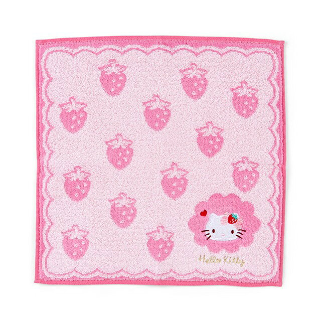 小禮堂 Hello Kitty 純棉抗菌方巾 25x25cm (粉草莓款)