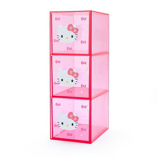 小禮堂 Hello Kitty 透明三抽收納盒 (桃大臉)