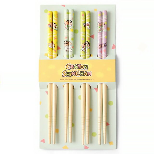 小禮堂 蠟筆小新 天然竹筷4入組 21cm (黃綠睡衣)