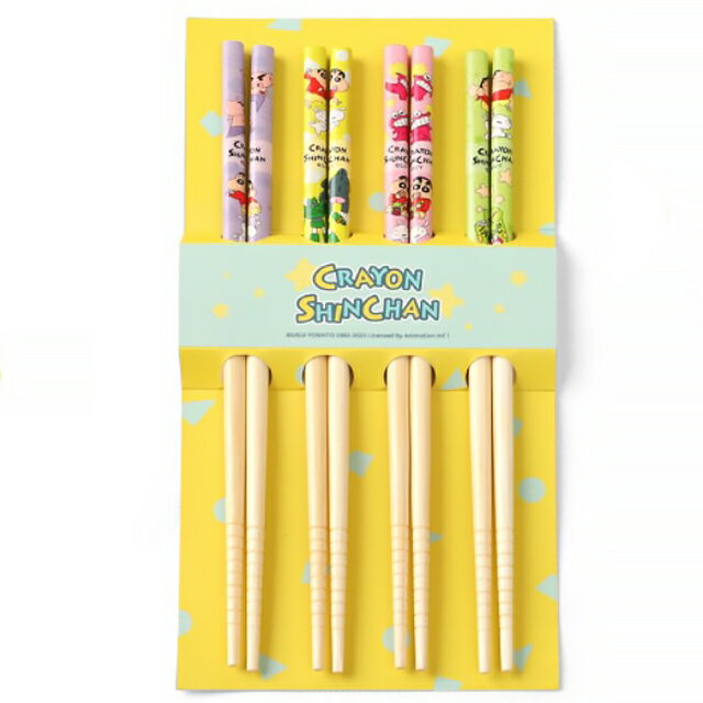 小禮堂 蠟筆小新 天然竹筷4入組 21cm (黃粉小餅乾)