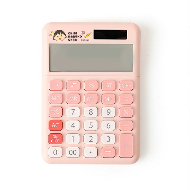 小禮堂 櫻桃小丸子 12位元太陽能計算機 (粉文具)