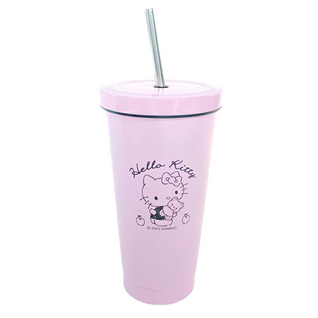小禮堂 Hello Kitty 304不鏽鋼吸管杯 500ml (粉)