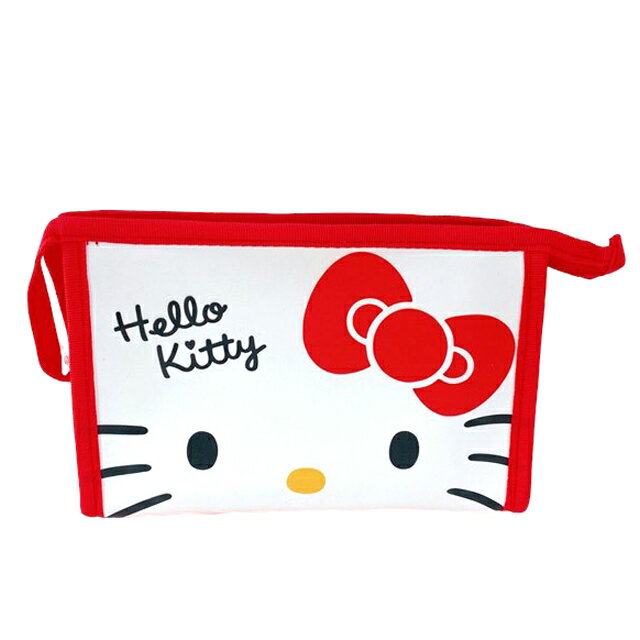 小禮堂 Hello Kitty 皮質三角收納包 (紅大臉)