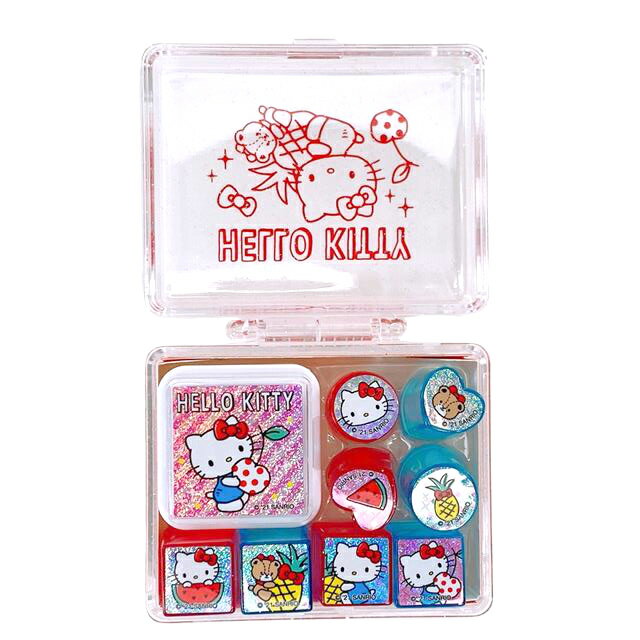 小禮堂 Hello Kitty 迷你盒裝印章組 藍 (紅藍水果)
